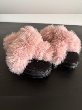 Pink Faux Fur Slide Sandals